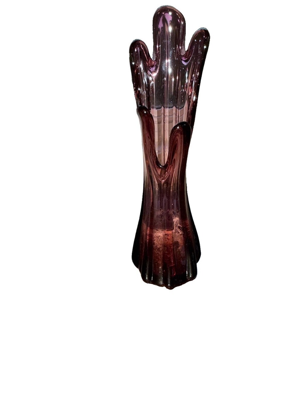 Swung Glass Amethyst Purple 5 Finger Vase 11 inches Tall Mid Century Modern